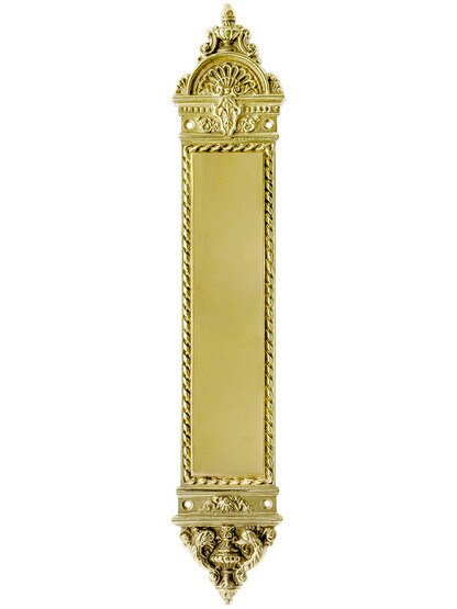 16 1/4 inch Blois Pattern Push Plate In Polished Brass.